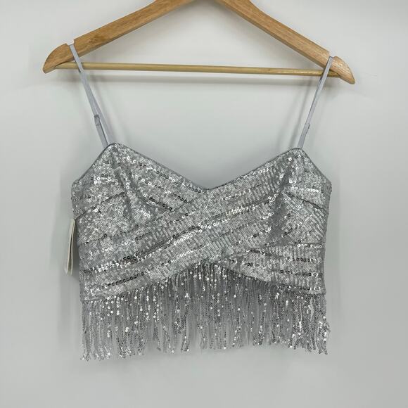 SAYLOR | Persephone Top & Mini Skirt Set in Platinum Silver Sequin Disco S - Picture 8 of 16
